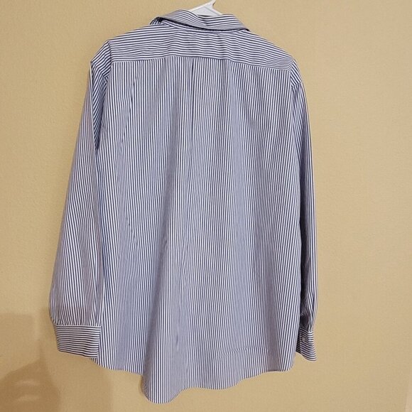 Lauren Ralph Lauren Mens Non-Iron Striped Dress Shirt Blue/White 17 - Picture 2 of 6